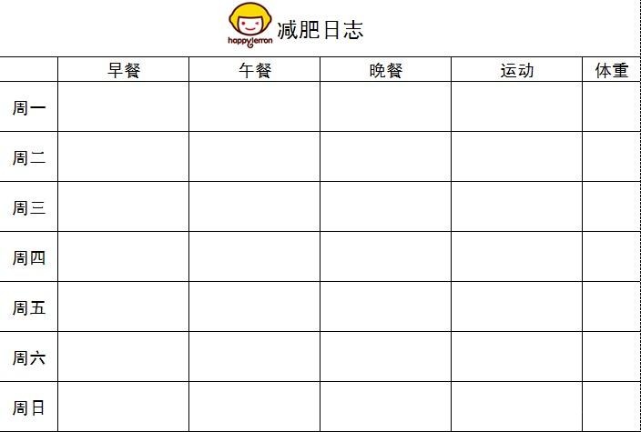 减肥日志表格登记每天吃的东西和运动